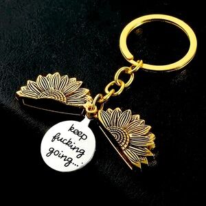 NWT SUNFLOWER KEYCHAIN WITH “ADULT” MOTIVATIONAL SAYING KEEP F*CKING GOING!